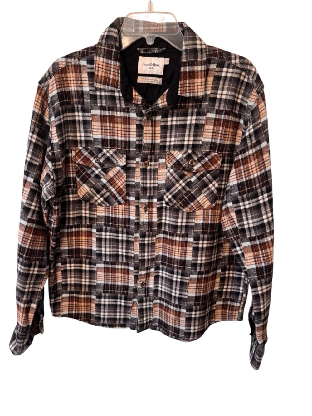 Goodfellow & Co Plaid Button-Up Shirt Jacket in Brown and Black Size Medium